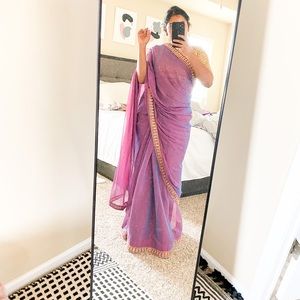 Purple Pink Ombre Chiffon Designer Saree